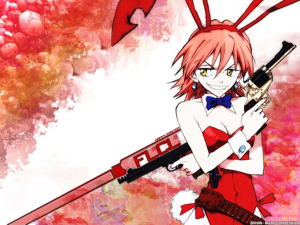 Anime picture 1024x768 with flcl gainax haruhara haruko light erotic bunny girl girl gun bunnysuit