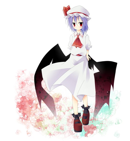 Anime picture 2200x2375 with touhou remilia scarlet ichihina (artist) single tall image highres short hair simple background red eyes blue hair girl dress wings bonnet