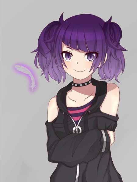 Anime picture 2400x3200 with idolmaster idolmaster shiny colors tanaka mamimi seki5515 single tall image looking at viewer blush fringe highres short hair simple background smile standing purple eyes twintails payot purple hair upper body blunt bangs