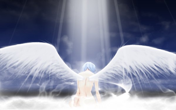 Anime picture 1280x800 with neon genesis evangelion gainax ayanami rei light erotic wide image wings