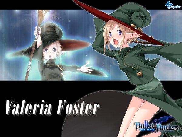 Anime picture 1600x1200 with bullet butlers valeria foster single blue eyes blonde hair pointy ears copyright name character names elf girl hat witch hat