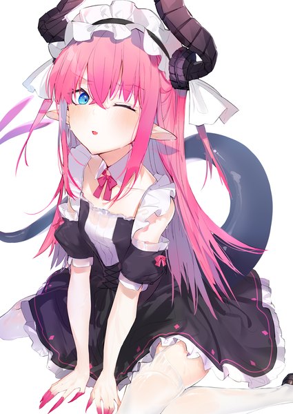 Anime picture 1417x2000 with fate (series) fate/extra fate/extra ccc elizabeth bathory (fate) (all) elizabeth bathory (fate) aida (chinhung0612) single long hair tall image looking at viewer blush fringe open mouth blue eyes simple background hair between eyes white background sitting payot pink hair