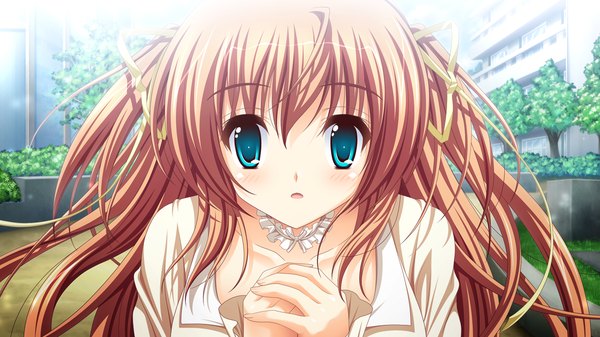 Anime picture 1280x720 with ren'ai kateikyoushi rurumi coordinate! (game) higashibetsuin rurumi suzui narumi long hair blue eyes wide image game cg orange hair girl