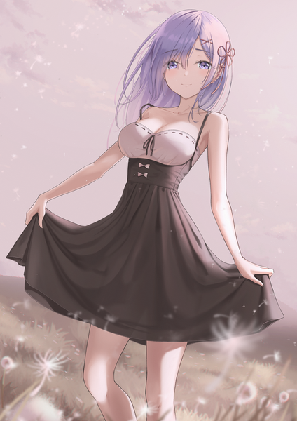 Anime picture 4961x7016 with re:zero kara hajimeru isekai seikatsu white fox rem (re:zero) marinesnow single long hair tall image looking at viewer blush fringe highres breasts blue eyes hair between eyes bare shoulders blue hair absurdres sky cleavage cloud (clouds)