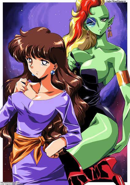 Anime picture 2480x3507 with bishoujo senshi sailor moon toei animation sailor moon monster book rikoukeidar nishimura reika hinomars19 long hair tall image looking at viewer highres breasts light erotic blonde hair brown hair large breasts red hair multicolored hair pointy ears two-tone hair grey eyes