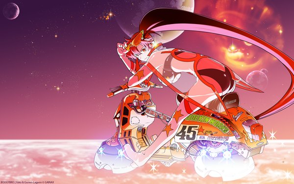 Anime picture 1920x1200 with tengen toppa gurren lagann gainax yoko littner highres light erotic wide image sky motorcycle