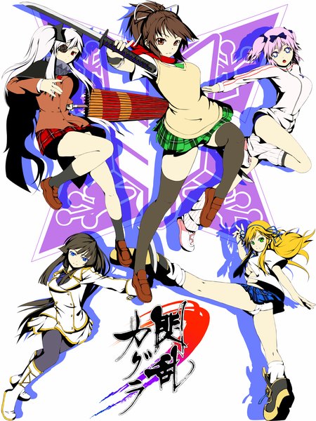 Anime picture 1000x1333 with senran kagura ikaruga (senran kagura) asuka (senran kagura) yagyuu (senran kagura) katsuragi (senran kagura) hibari (senran kagura) ayase tamaki long hair tall image short hair open mouth blue eyes black hair blonde hair red eyes brown hair multiple girls green eyes pink hair white hair