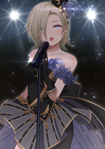 Anime picture 2894x4093 with love live! nijigasaki high school idol club sunrise (studio) love live! mia taylor pukonuu single tall image looking at viewer blush fringe highres breasts open mouth blonde hair standing purple eyes hair over one eye :o sparkle singing