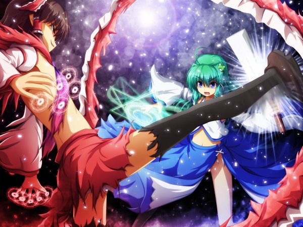 Anime picture 1200x900 with touhou hakurei reimu kochiya sanae girl tagme