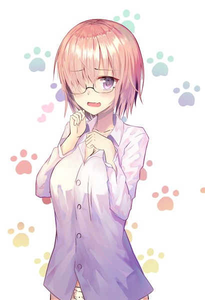 Anime picture 4288x6272 with fate (series) fate/grand order mash kyrielight smile2007h single tall image looking at viewer blush fringe highres short hair breasts open mouth light erotic simple background standing white background purple eyes pink hair absurdres