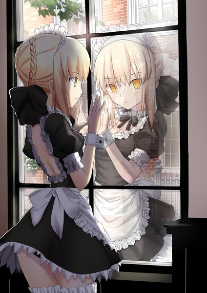 Anime-Bild 2026x2865 mit fate (series) fate/stay night artoria pendragon (all) saber alter a-senmei single tall image fringe highres short hair breasts light erotic blonde hair hair between eyes standing yellow eyes payot looking away indoors from behind