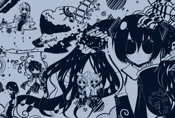 Anime picture 1748x1181 with vocaloid hatsune miku megurine luka kagamine rin kagamine len kaito (vocaloid) meiko highres multicolored girl