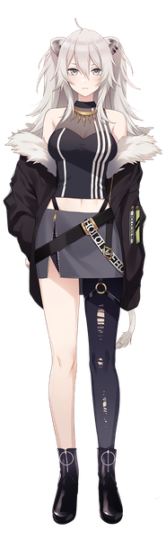 Anime picture 462x1500 with virtual youtuber hololive shishiro botan shishiro botan (1st costume) tomari (veryberry00) single long hair tall image looking at viewer fringe hair between eyes standing animal ears silver hair full body ahoge tail animal tail off shoulder official art