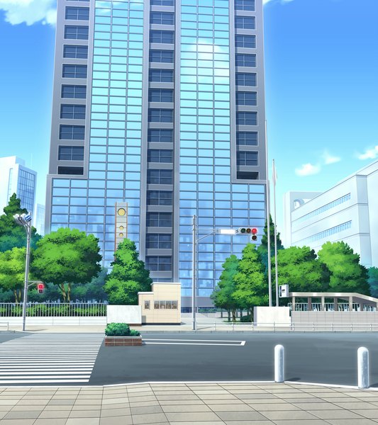 Anime picture 1820x2048 with hapymaher purple software tall image highres game cg no people crosswalk plant (plants) tree (trees) building (buildings) road traffic lights