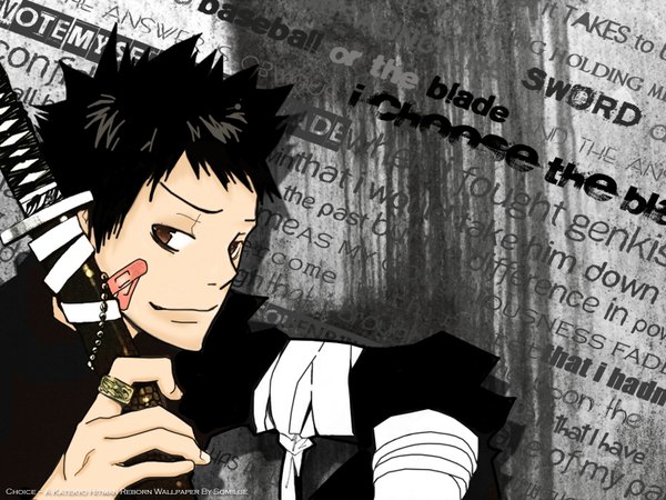 Anime picture 1600x1200 with katekyou hitman reborn yamamoto takeshi black hair boy sword katana ring