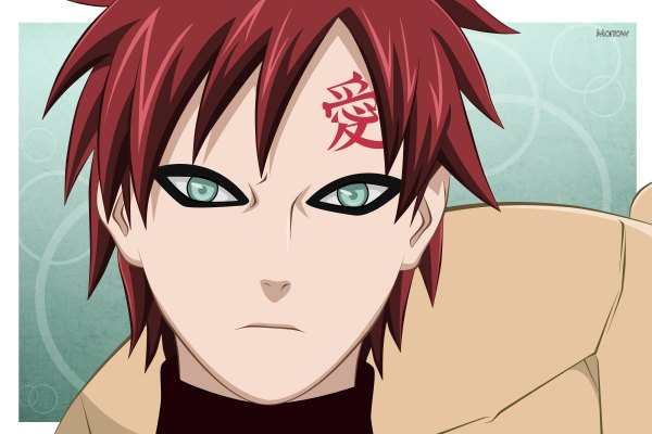 Anime picture 2400x1600 with naruto studio pierrot naruto (series) gaara morrow single looking at viewer highres short hair green eyes red hair tattoo border portrait jinchuriki boy