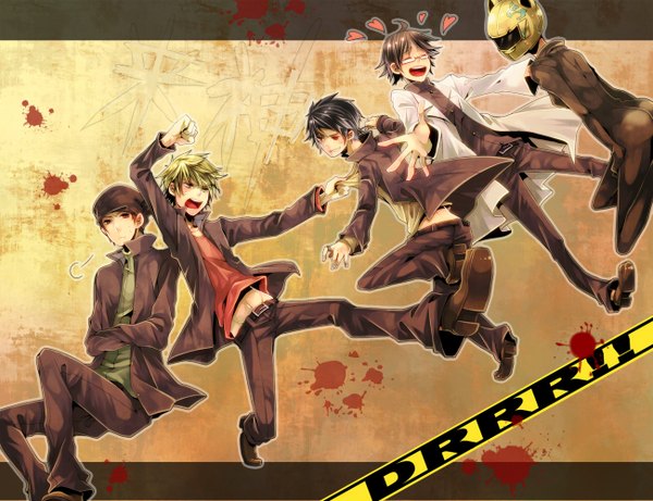 Anime picture 1300x1000 with durarara!! brains base (studio) orihara izaya heiwajima shizuo celty sturluson kishitani shinra kadota kyohei