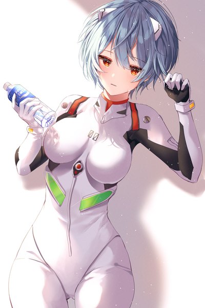 Anime picture 3000x4501 with neon genesis evangelion rebuild of evangelion evangelion: 3.0 you can (not) redo gainax pocari sweat ayanami rei myowa single tall image looking at viewer blush fringe highres short hair breasts simple background hair between eyes red eyes standing holding
