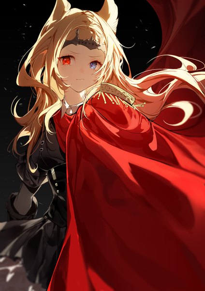 Anime picture 1000x1415 with arknights archetto (arknights) indai (3330425) single long hair tall image blonde hair animal ears looking away heterochromia girl cape epaulettes