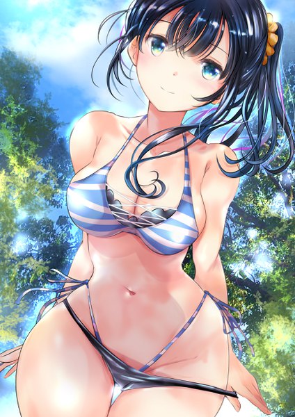 Anime picture 1736x2456 with gridman universe ssss.gridman studio trigger takarada rikka ogata tei single long hair tall image looking at viewer blush fringe highres breasts blue eyes light erotic black hair large breasts standing bare shoulders payot