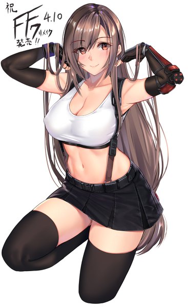 Anime picture 2000x3268 with final fantasy final fantasy vii final fantasy vii remake square enix tifa lockhart muka tsuku single long hair tall image looking at viewer blush fringe highres breasts light erotic simple background smile hair between eyes brown hair large breasts