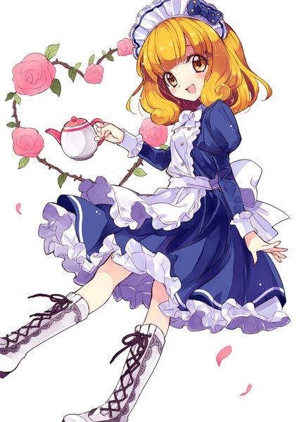 Anime picture 700x988 with precure smile precure! toei animation kise yayoi yukiwo single tall image looking at viewer blush short hair open mouth simple background blonde hair white background yellow eyes blunt bangs :d maid puffy sleeves lacing