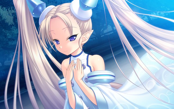 Anime picture 1920x1200 with chu x chu idol akifumi ozawa long hair highres blonde hair wide image purple eyes twintails game cg white hair pointy ears loli girl