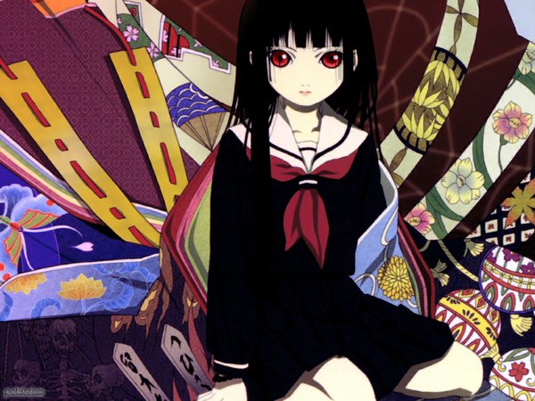 Anime picture 1024x768 with hell girl studio deen long hair red eyes tagme