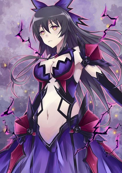 Anime picture 1240x1754 with date a live yatogami tooka xaio b single long hair tall image blush breasts light erotic black hair yellow eyes girl gloves navel bow hair bow elbow gloves