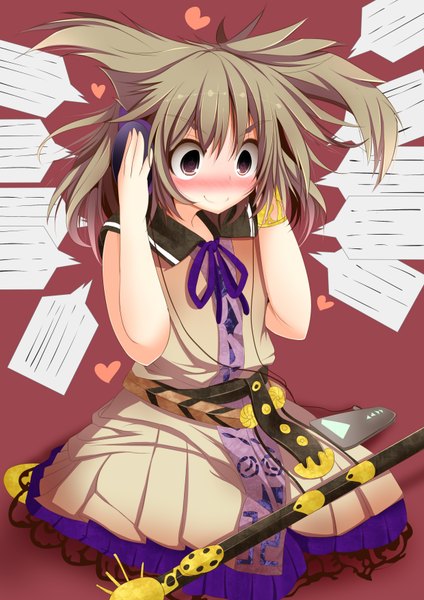 Anime picture 2480x3507 with touhou toyosatomimi no miko sukage single tall image blush fringe highres short hair smile hair between eyes brown hair standing brown eyes girl heart headphones staff