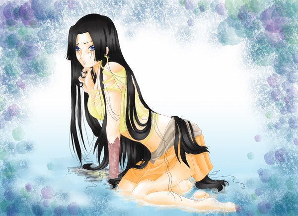 Anime picture 3510x2550 with one piece toei animation boa hancock long hair highres blue eyes light erotic black hair absurdres girl