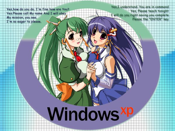 Anime picture 1024x768 with os-tan windows (operating system) xp-tan (saseko) homeko multiple girls girl 2 girls glasses saseko