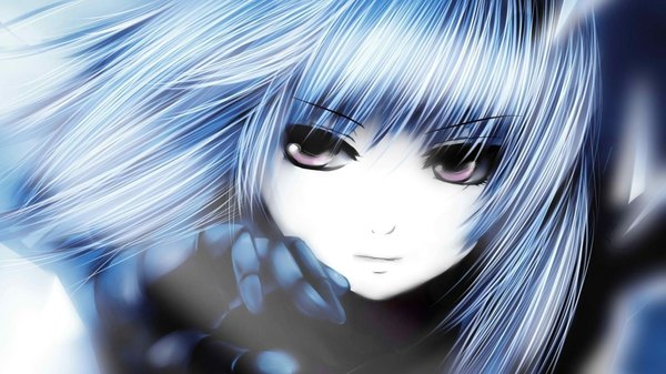 Anime picture 1920x1080 with the king of fighters snk kula diamond coffee-kizoku katkoota single long hair looking at viewer highres wide image purple eyes blue hair silver hair close-up face girl gloves