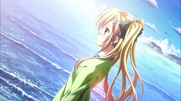 Anime picture 1278x718 with supipara amano angeline hotaru nanao naru long hair blue eyes blonde hair wide image twintails game cg girl ribbon (ribbons) hair ribbon