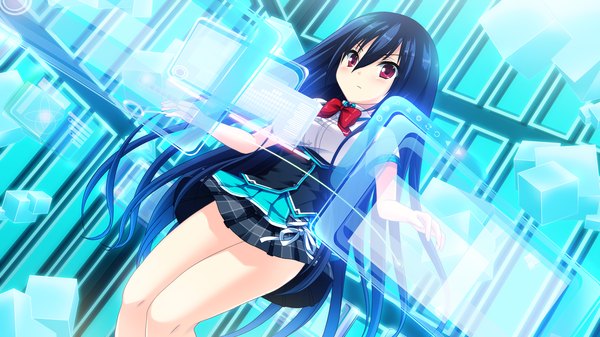 Anime picture 2560x1440 with cocoro@function! hayami asagao single long hair blush highres black hair red eyes wide image game cg girl uniform school uniform
