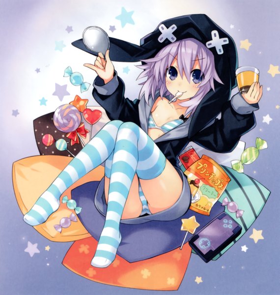 Anime picture 2432x2560 with choujigen game neptune neptune (choujigen game neptune) tsunako single long hair tall image looking at viewer blush fringe highres breasts light erotic simple background smile hair between eyes sitting purple eyes holding animal ears payot