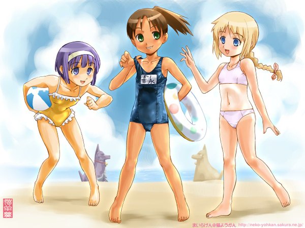 Anime picture 1280x960 with yoshinaga-san'chi no gargoyle loli beach swimsuit maira gen