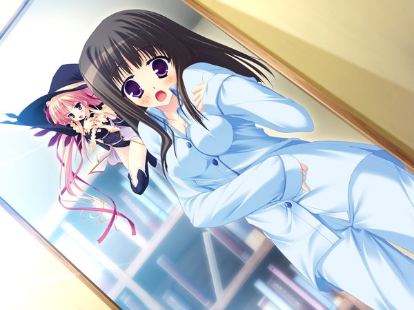 Anime picture 1600x1200 with can fes! kagesaka homare black hair purple eyes game cg girl pajamas