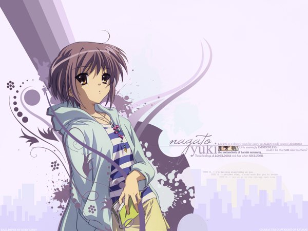 Anime picture 1600x1200 with suzumiya haruhi no yuutsu kyoto animation nagato yuki purple background girl