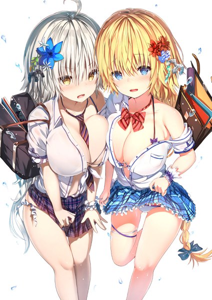 Anime picture 2122x3000 with fate (series) fate/grand order fate/zero jeanne d'arc (fate) (all) jeanne d'arc alter (fate) jeanne d'arc (fate) caster (fate/zero) sune (mugendai) tall image looking at viewer blush fringe highres breasts open mouth blue eyes light erotic blonde hair simple background hair between eyes