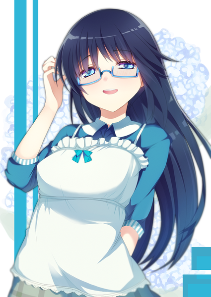 Anime picture 800x1129 with original haruyuki (yukichasoba) single long hair tall image looking at viewer open mouth blue eyes blue hair girl dress glasses