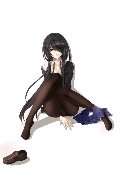 Anime picture 2480x3507 with date a live tokisaki kurumi inneanis single long hair tall image fringe highres black hair red eyes white background one eye closed wink hair over one eye girl pantyhose