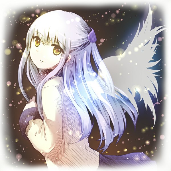 Anime picture 1024x1024 with angel beats! key (studio) tachibana kanade myaaco long hair yellow eyes silver hair girl uniform school uniform wings blazer