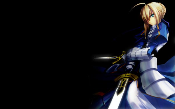 Anime picture 1680x1050 with fate (series) fate/stay night studio deen type-moon artoria pendragon (all) saber wide image black background sword