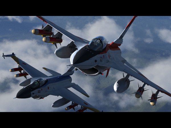 Anime picture 1280x960 with urushizawa takayuki realistic 3d pilot aircraft airplane jet missile f-2