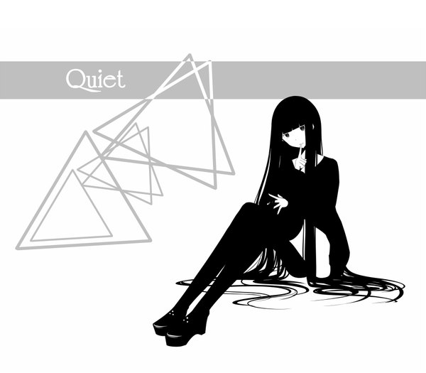 Anime picture 2000x1750 with original haru@ single highres black hair simple background white background sitting very long hair black eyes inscription zettai ryouiki monochrome white skin girl thighhighs black thighhighs sweater