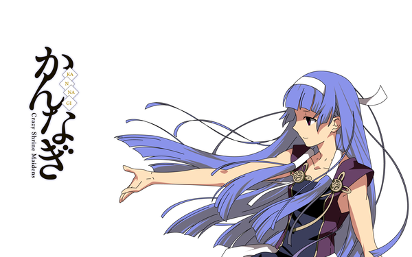 Anime picture 2560x1600 with kannagi nagi (kannagi) long hair highres wide image purple eyes blue hair wallpaper sleeveless hairband