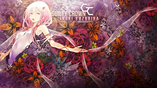 Anime picture 1920x1080 with guilty crown production i.g yuzuriha inori redjuice single long hair looking at viewer highres open mouth wide image bare shoulders pink hair pink eyes girl hair ornament flower (flowers) rose (roses) shawl