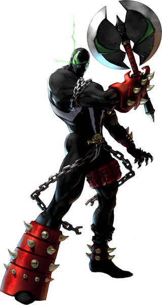 Anime picture 940x1760 with spawn soulcalibur soulcalibur ii spawn (spawn) kawano takuji single tall image simple background standing white background green eyes full body official art glowing glowing eye (eyes) boy weapon chain bodysuit claws
