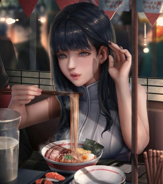 Anime picture 736x828 with naruto studio pierrot naruto (series) hyuuga hinata 5742fruit single long hair tall image blush fringe breasts blue eyes black hair large breasts holding upper body indoors blunt bangs parted lips lips